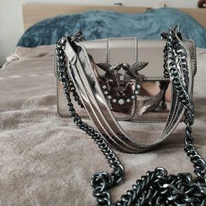 Silver mirror mini flap bag